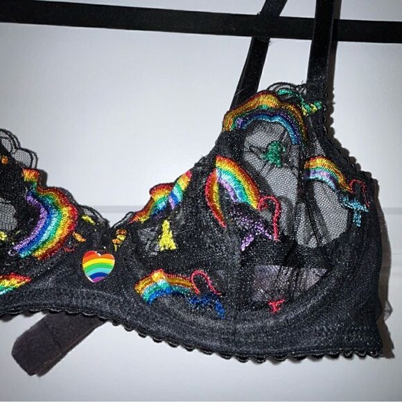 Savage X Fenty Rainbow Embroidered Sheer Unlined Underwire Bra - Picture 2 of 6